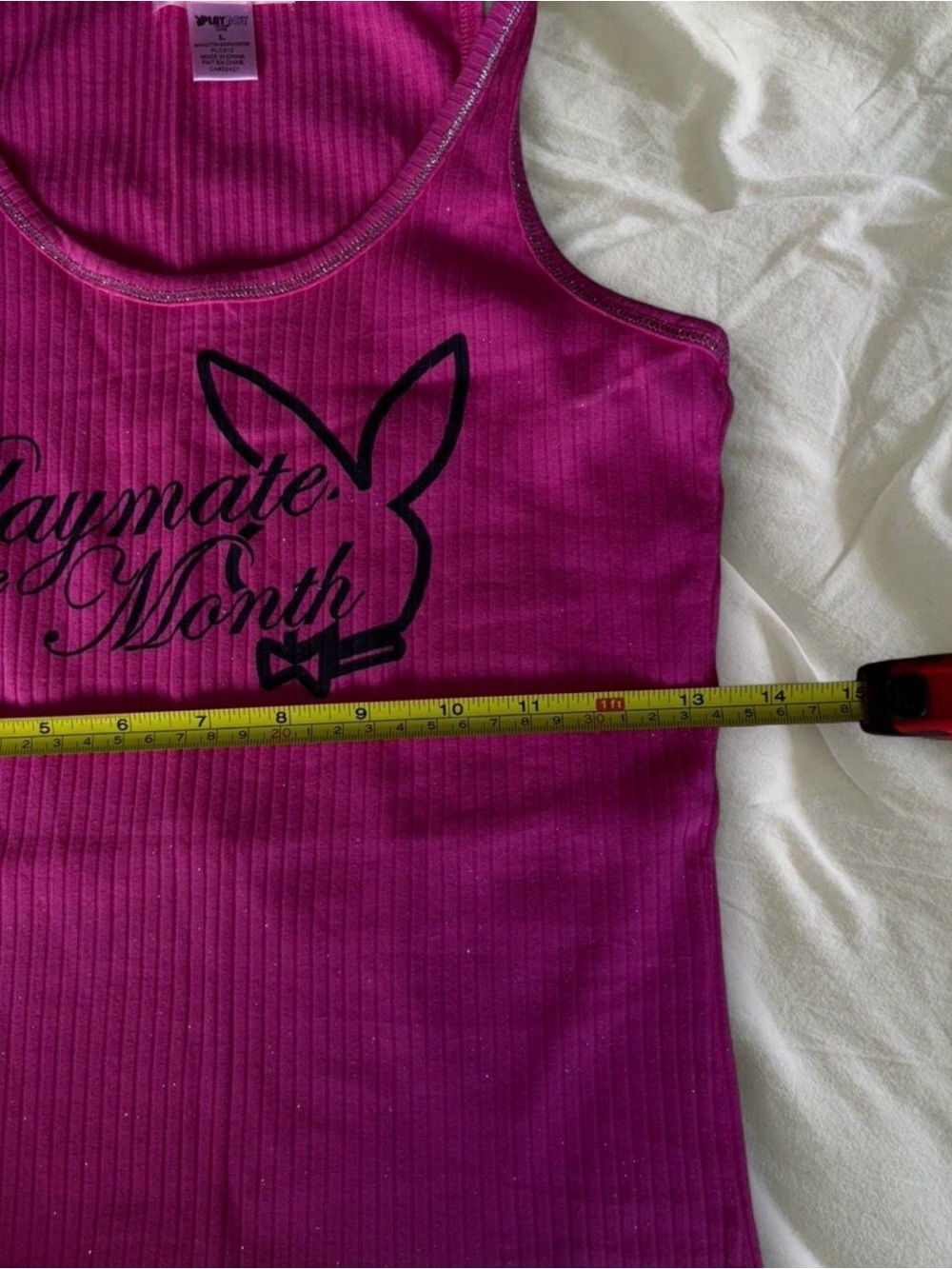 PLAYBOY Hot Pink Ribbed Tank Top with Script Logo - Picture 5 of 6
